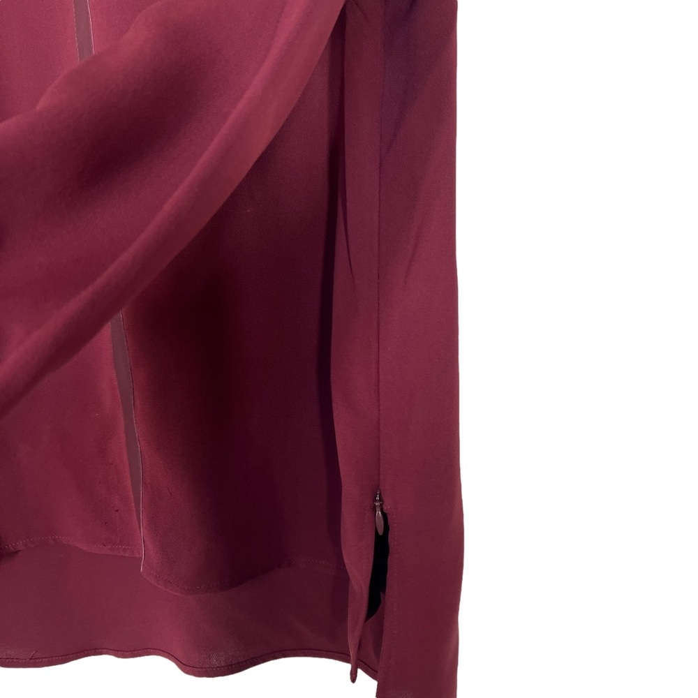 Lafayette 148 New York Maroon Side Zip Blouse Leather Neckline Size 6 - Picture 3 of 8